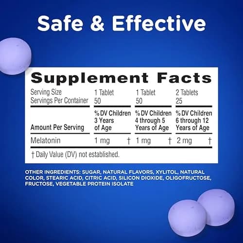 Zarbee's Kids Sleep Melatonin Chewable Supplement 1 Mg 50 Count | Natural Grape Flavor, Drug-Free Sleep Support thumbnail 5