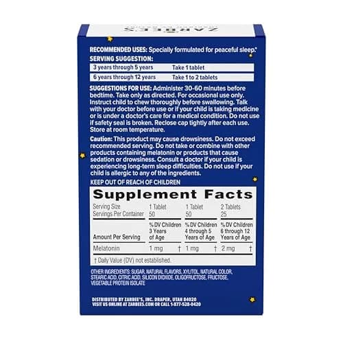Zarbee's Kids Sleep Melatonin Chewable Supplement 1 Mg 50 Count | Natural Grape Flavor, Drug-Free Sleep Support thumbnail 8