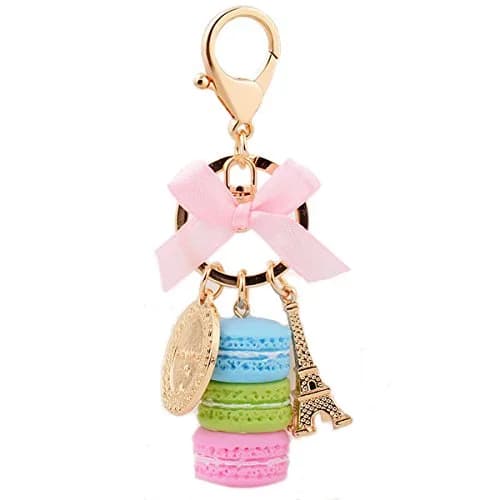 ZOONAI Macaron Cake Eiffel Tower Keychain Bowknot Car Keyring Bag Purse Pendant (Blue) | Cute Alloy & Plastic Accessory thumbnail 1