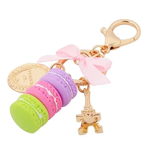 ZOONAI Macaron Cake Eiffel Tower Keychain Bowknot Car Keyring Bag Purse Pendant (Blue) | Cute Alloy & Plastic Accessory thumbnail 2