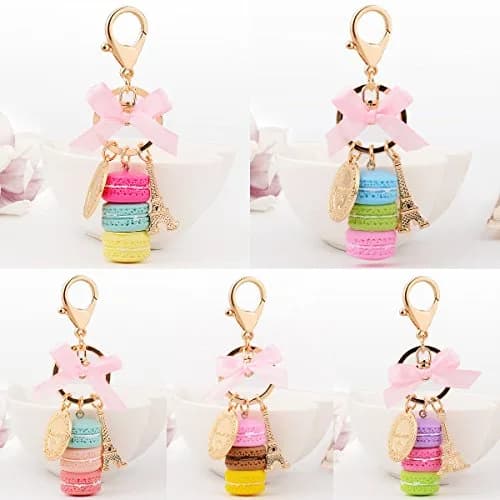 ZOONAI Pink Macaron Cake Eiffel Tower Keychain Bowknot 2*12cm | Sparkling accessory for women thumbnail 5
