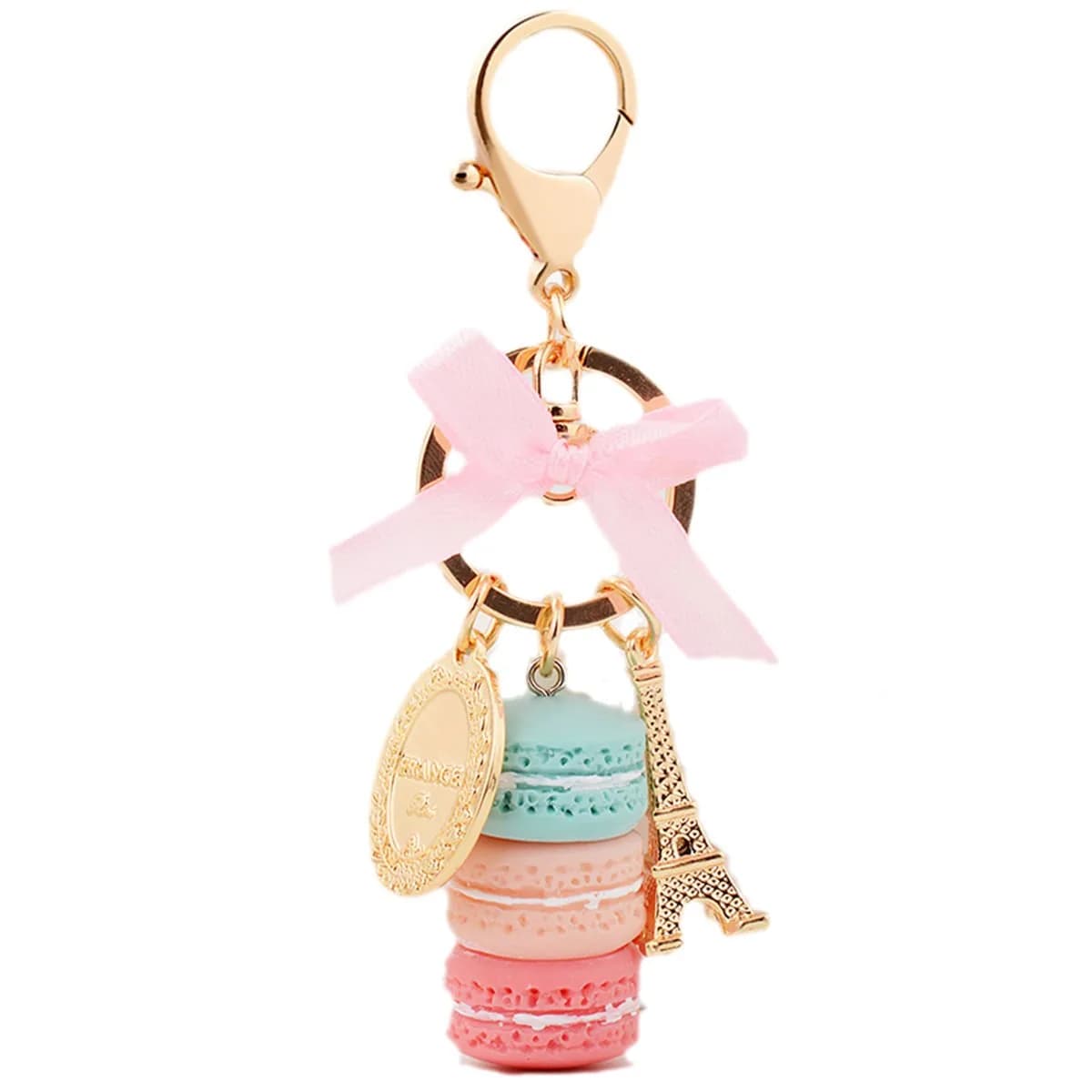 ZOONAI Macaron Cake Eiffel Tower Keychain Bowknot Car Keyring Bag Purse Pendant (Green) | Cute Macaron Eiffel Tower Accessory thumbnail 1