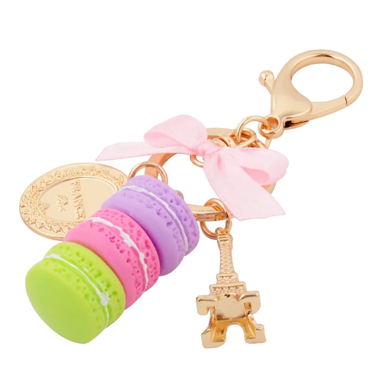 ZOONAI Macaron Cake Eiffel Tower Keychain Bowknot Car Keyring Bag Purse Pendant (Green) | Cute Macaron Eiffel Tower Accessory thumbnail 2