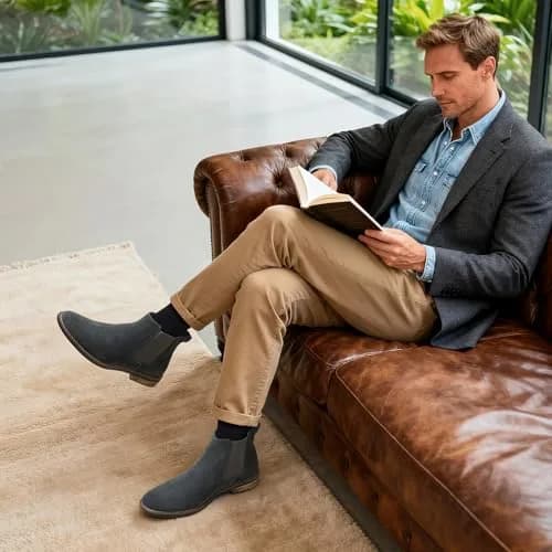 Bruno Marc Men's Classic Chelsea Ankle Dress Boots, Grey, 10 | Crease-Resistant PU & Cushioned Comfort thumbnail 2