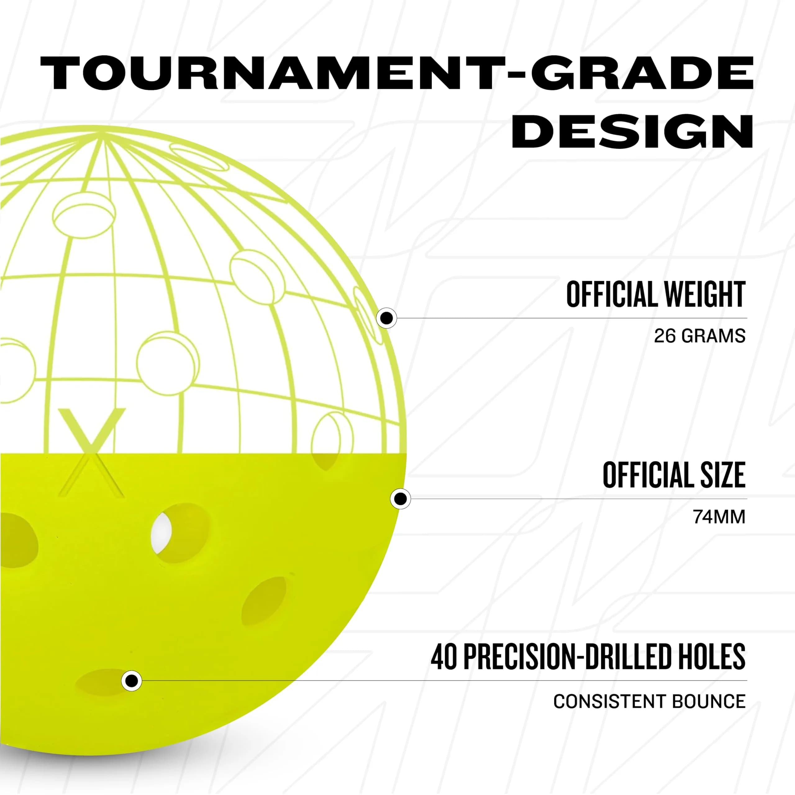 Franklin Sports X-40 Outdoor Pickleballs 74mm (3 Pack, Optic Yellow) | USAP Approved Tournament Balls - view 5