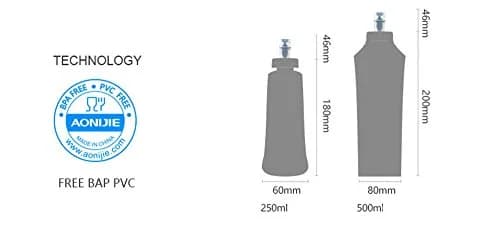 AONIJIE Foldable Soft Flask Water Bottle 500mL (16.9 oz) 2-Pack | Lightweight & Collapsible for Outdoor Sports thumbnail 4