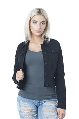 Khanomak Women's Basic Button Down Denim Jean Jacket Small | Classic Casual Style with Star Pattern thumbnail 1