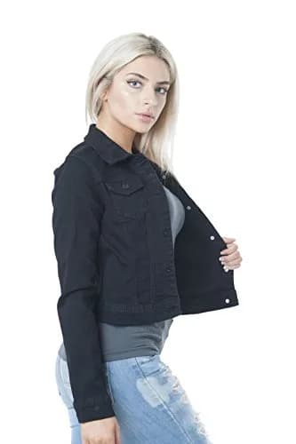 Khanomak Women's Basic Button Down Denim Jean Jacket Small | Classic Casual Style with Star Pattern thumbnail 2