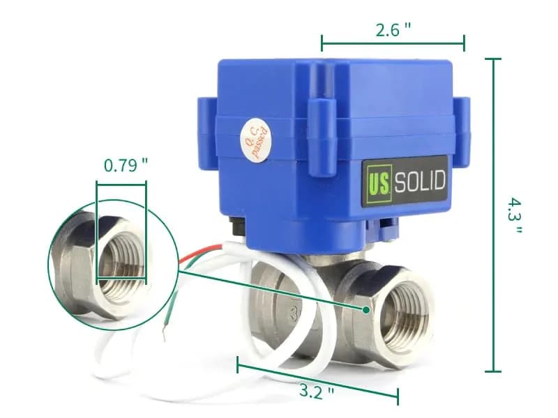U.S. Solid 3/4" NSF Certified Stainless Steel Motorized Ball Valve | Full Port, 9-24V AC/DC, Auto Return thumbnail 3