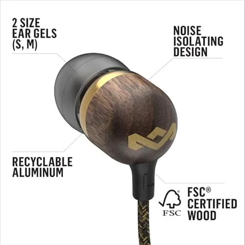 House of Marley Smile Jamaica Wired Earbuds with Microphone, Noise-Isolating In-Ear Headphones, 32g (1.13 oz) | 9mm Dynamic Drivers thumbnail 4