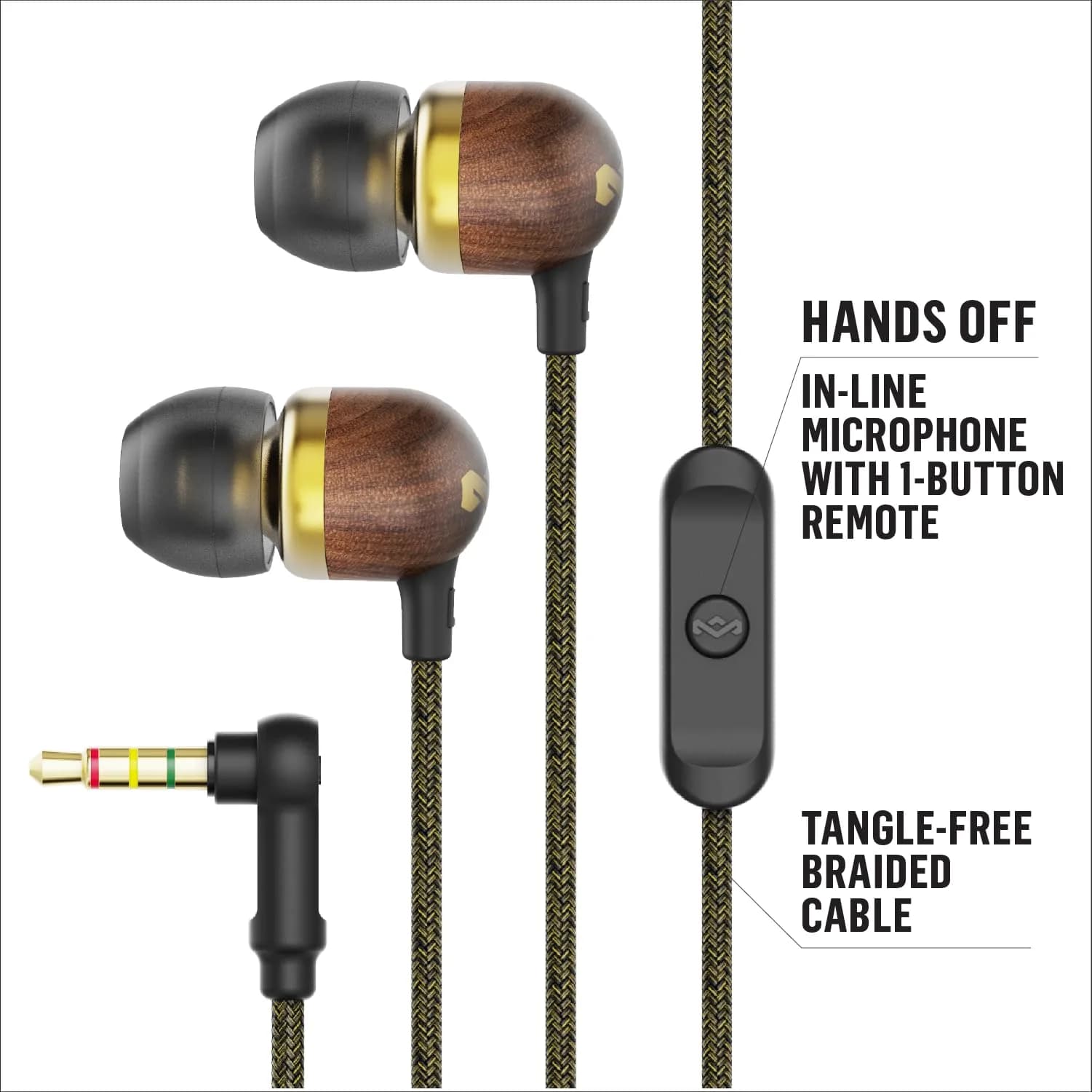 House of Marley Smile Jamaica Wired Earbuds with Microphone, Noise-Isolating In-Ear Headphones, 32g (1.13 oz) | 9mm Dynamic Drivers - view 3