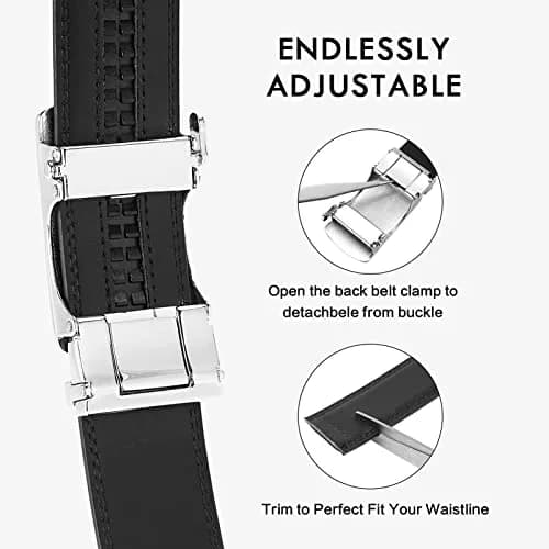 BOSTANTEN Ratchet Mens Belt Leather Trim to Fit 1 3/8" (3.5cm) Gift Boxed | Adjustable Fit for Waist Sizes 32"-38" thumbnail 3