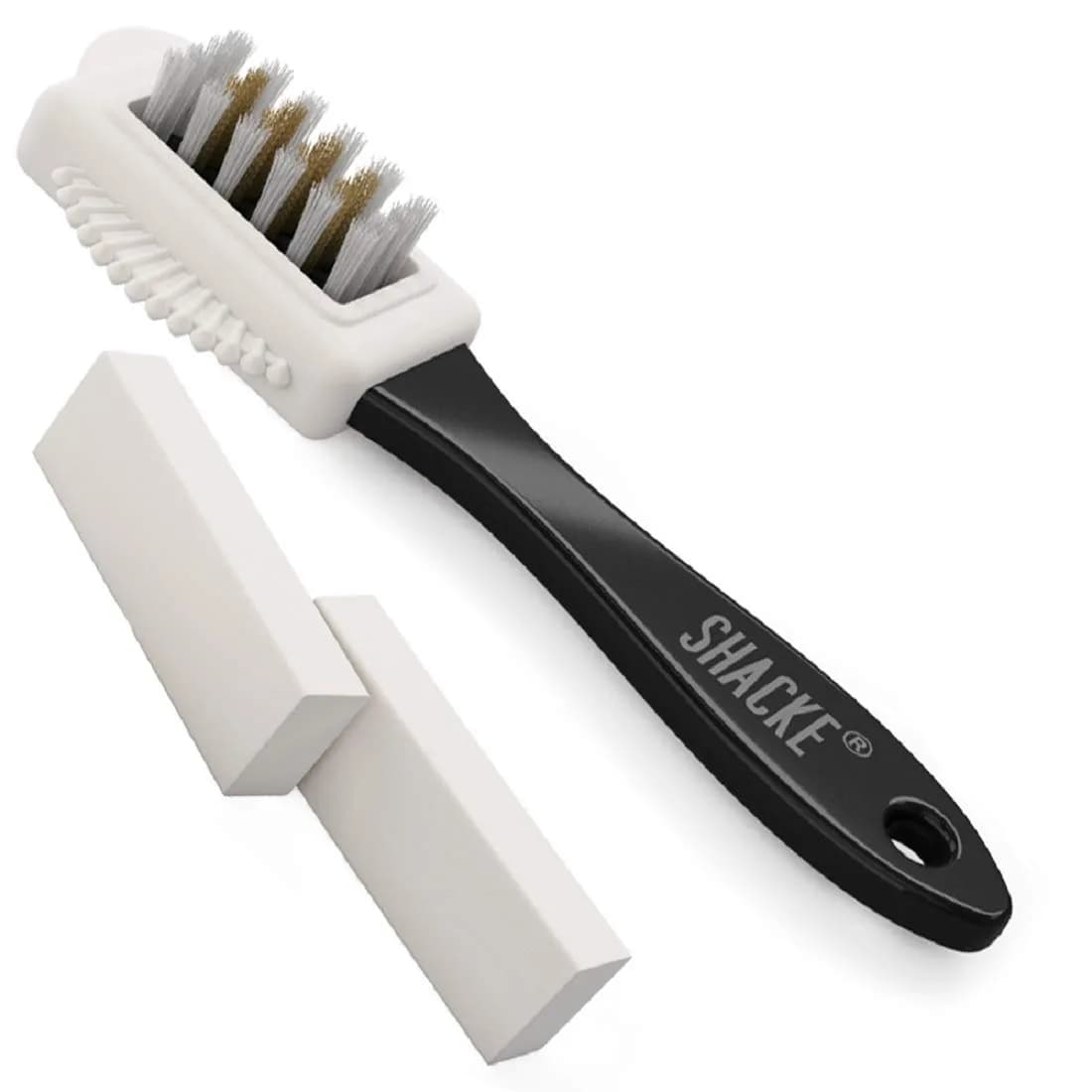 Shacke Suede & Nubuck Brush Kit with 2 Erasers | 4-Way Cleaner for Shoes, Boots, Bags — 5 - Brush w/ 2 Erasers