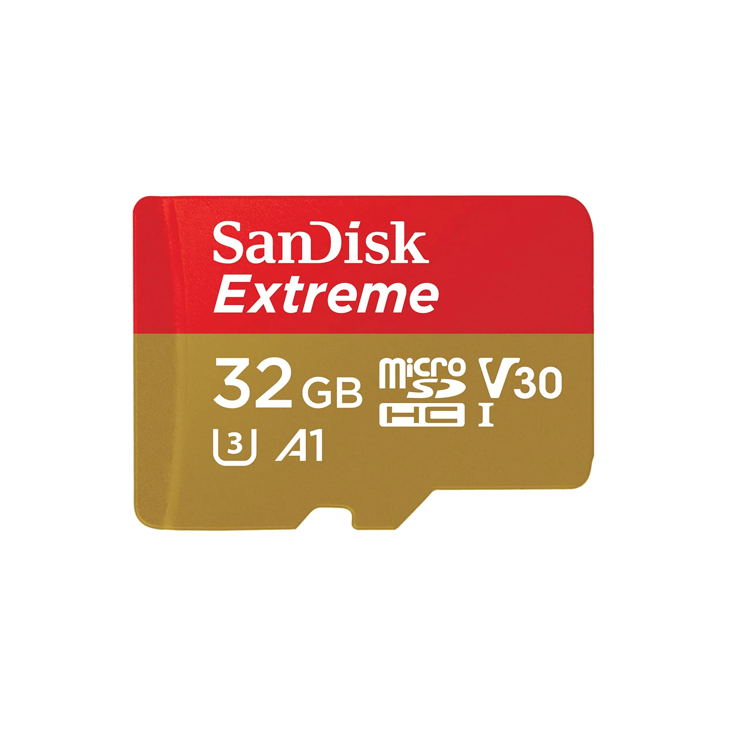 Sandisk Extreme 32GB microSDHC UHS-I Memory Card with Adapter | 100MB/s Read, 60MB/s Write, 4K UHD, A1 — 32GB
