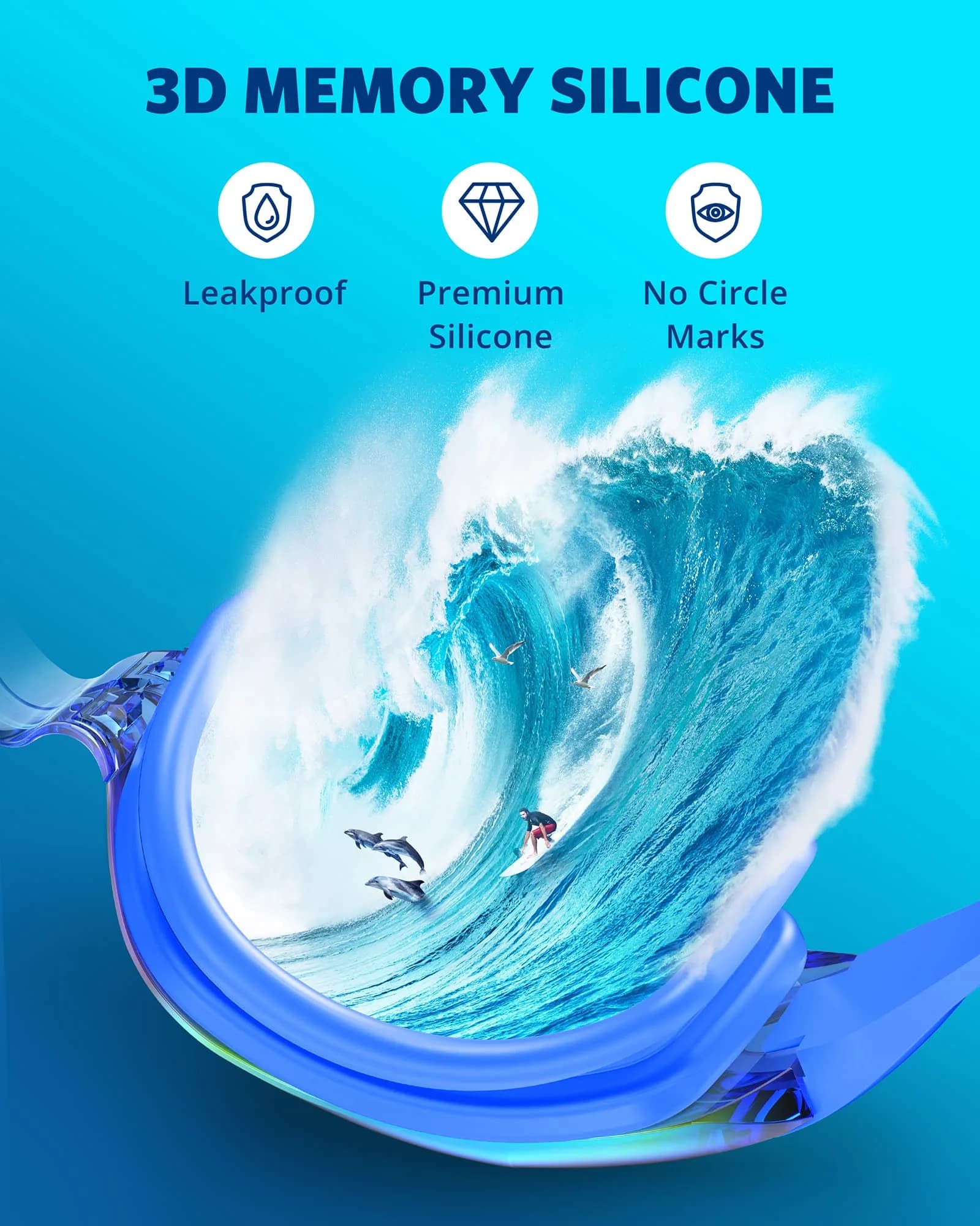 Aegend Blue Sliver Swim Goggles for Adults & Youth - Leak-Proof, 180° Panoramic Clear View - view 4