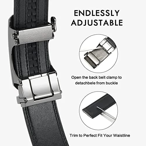 BOSTANTEN Ratchet Mens Belt Leather Trim to Fit 1.38" (3.5cm) Gift Boxed | Adjustable Automatic Buckle for Dress & Casual Wear thumbnail 2