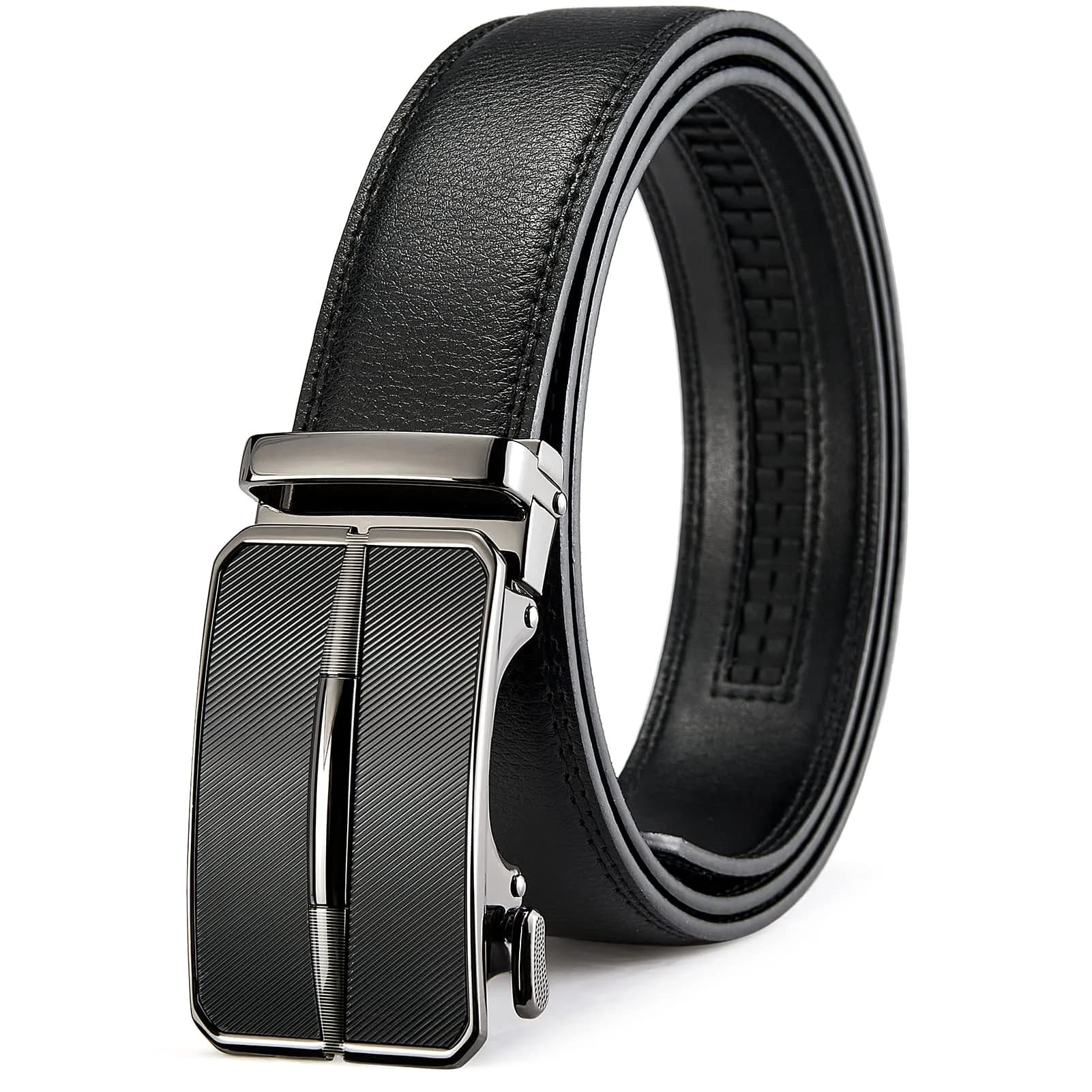 BOSTANTEN Ratchet Leather Belt for Men, 3.5cm (1.38") Trim-to-Fit, Gift Boxed | Adjustable Fit for Formal & Casual Wear — 005-black / 36"-42" Waist Adjustable