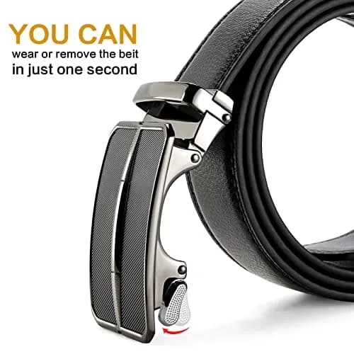 BOSTANTEN Ratchet Mens Belt Leather Trim to Fit 1 3/8" (3.5cm) Gift Boxed thumbnail 4