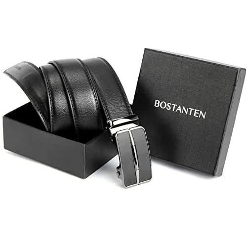 BOSTANTEN Ratchet Mens Belt Leather Trim to Fit 1 3/8" (3.5cm) Gift Boxed thumbnail 6