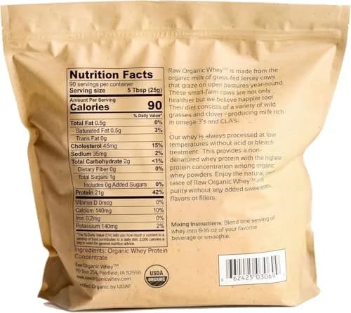 Raw Organic Whey Protein Powder Grass Fed Unflavored 2.27 kg (5 lb) | USDA Organic 1-Ingredient Protein thumbnail 9