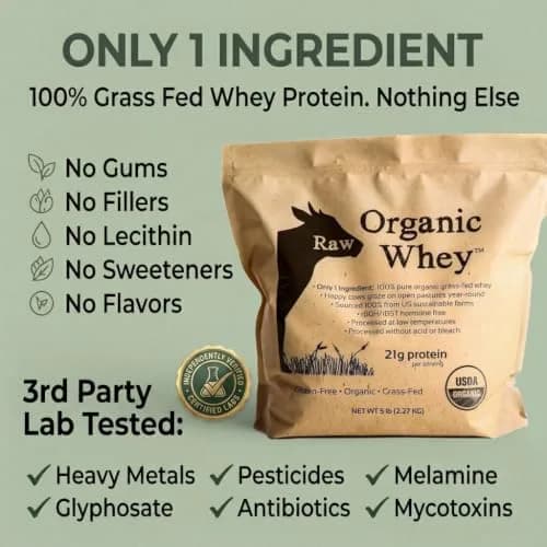 Raw Organic Whey Protein Powder Grass Fed Unflavored 2.27 kg (5 lb) | USDA Organic 1-Ingredient Protein thumbnail 2