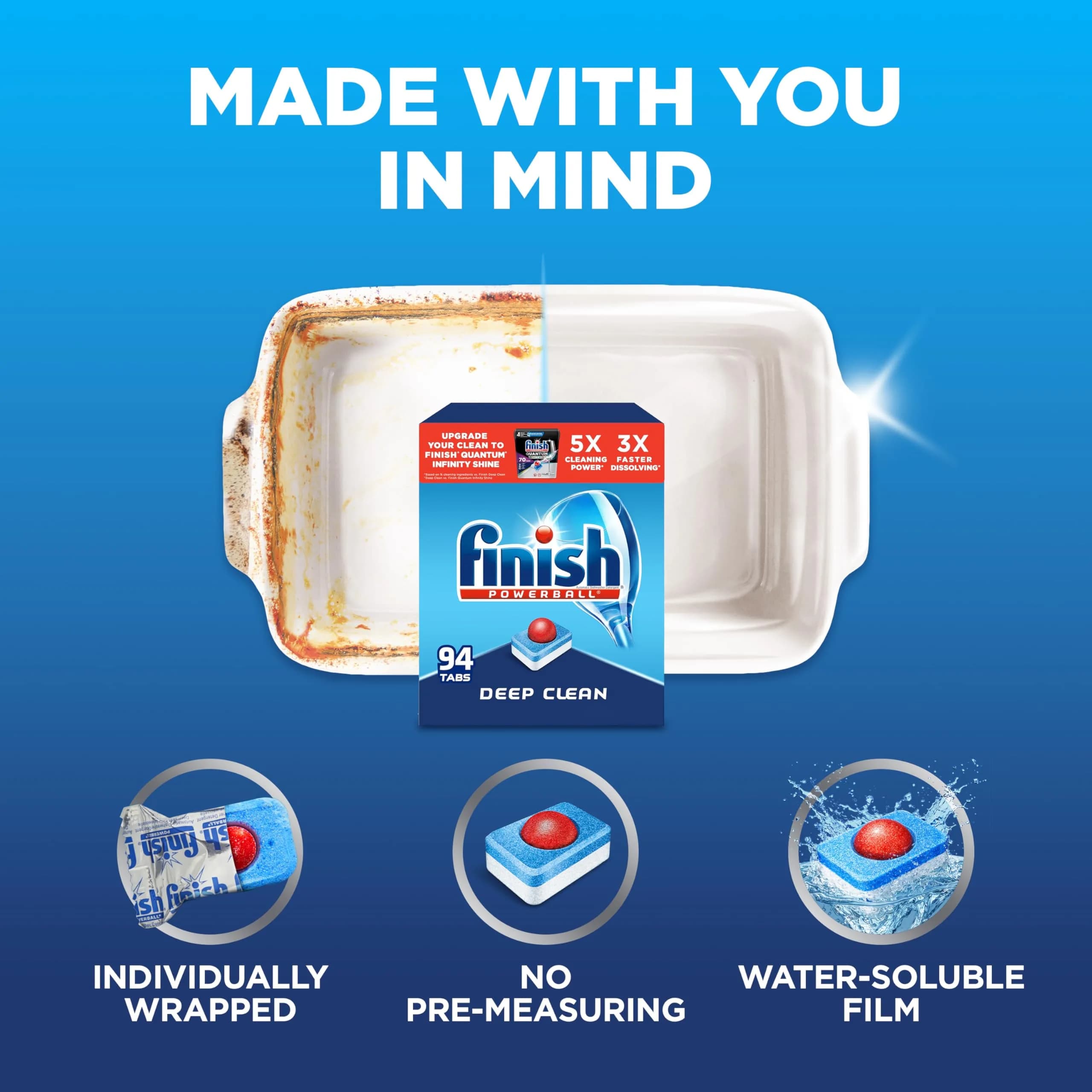 Finish Powerball Dishwasher Pods Plastic Free Fresh Scent 94 Count | 3X Concentrated Cleaning Power - view 6