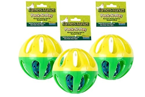 Ware Manufacturing Peck N Play Chicken Ball Toy 11.4 cm (4.5 inches) | Treat Dispensing & Jingle Ball for Backyard Birds thumbnail 1