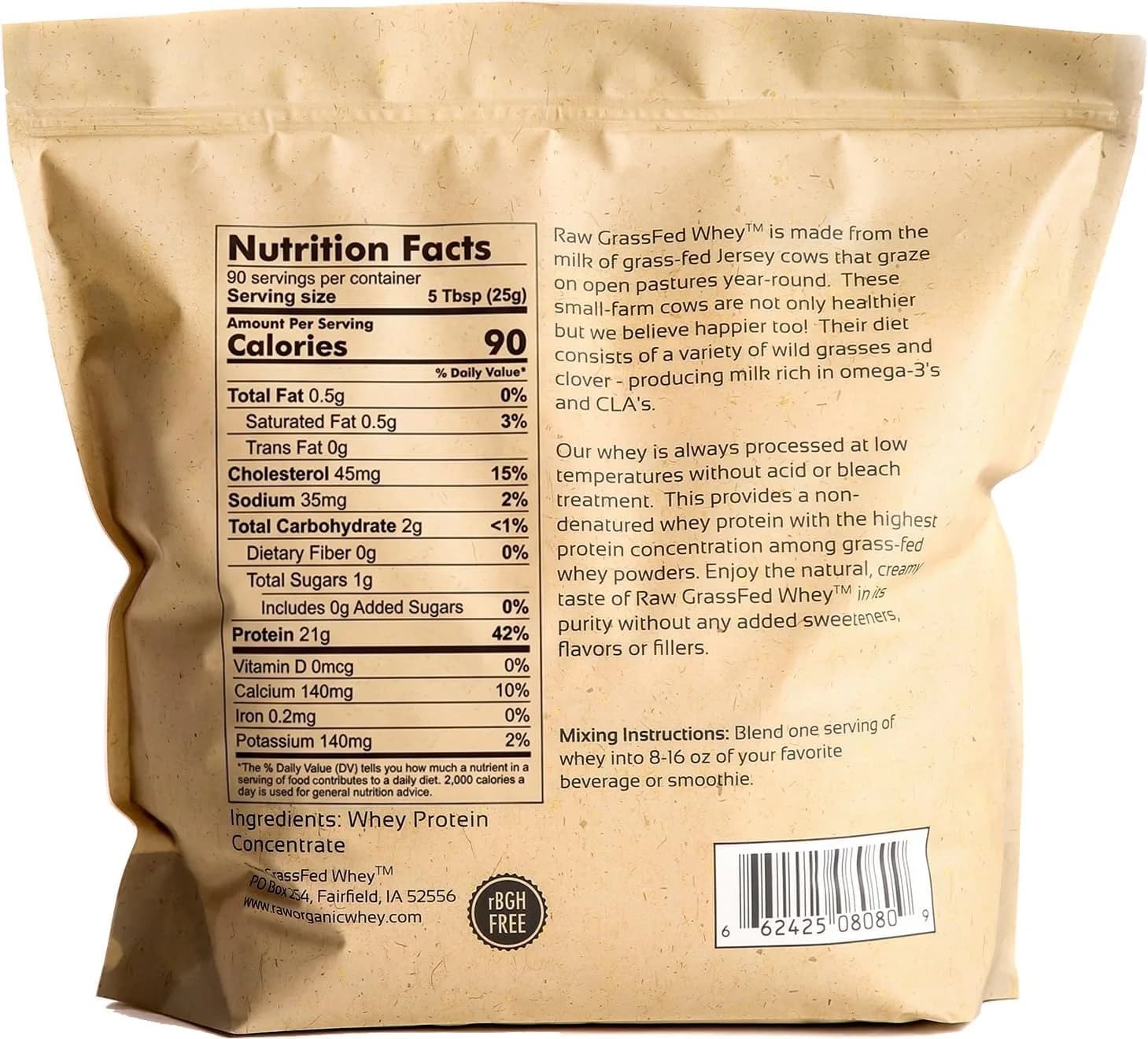 Raw Organic Whey Grass Fed Whey Protein Powder Unflavored 2.27 kg (5 lb) | 100% Pure Single Ingredient - view 6