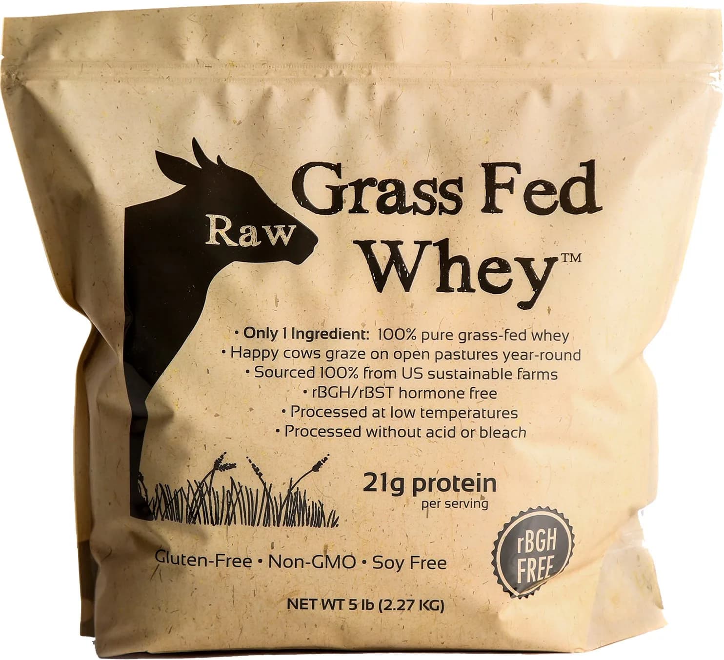 Raw Organic Whey Grass Fed Whey Protein Powder Unflavored 2.27 kg (5 lb) | 100% Pure Single Ingredient - main product image