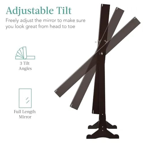 Best Choice Products Full Length Freestanding Jewelry Armoire Cabinet | Lockable Mirror with Velvet Interior, 3 Angles, 5 Shelves, Espresso thumbnail 3