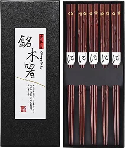 HuaLan Natural Wood Chopsticks 9 in | Non-slip, Reusable, Classic Style, 5 Pairs thumbnail 1