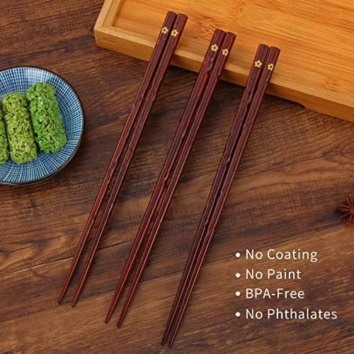 HuaLan Natural Wood Chopsticks 9 in | Non-slip, Reusable, Classic Style, 5 Pairs thumbnail 5