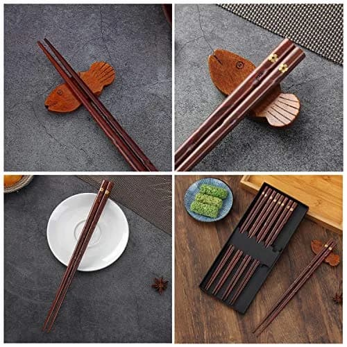 HuaLan Natural Wood Chopsticks 9 in | Non-slip, Reusable, Classic Style, 5 Pairs thumbnail 3