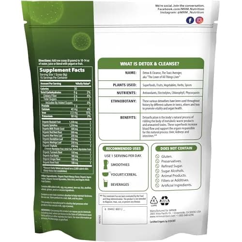 MRM Organic Detox and Cleanse Powder Peach Mango Flavor 120g (4.2 oz) | USDA Organic Superfood Blend thumbnail 2
