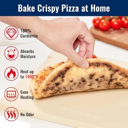 ROCKSHEAT Large Pizza Stone 16"x14" Rectangular | Oven & Grill Ready, 1400℉ Resistance thumbnail 4
