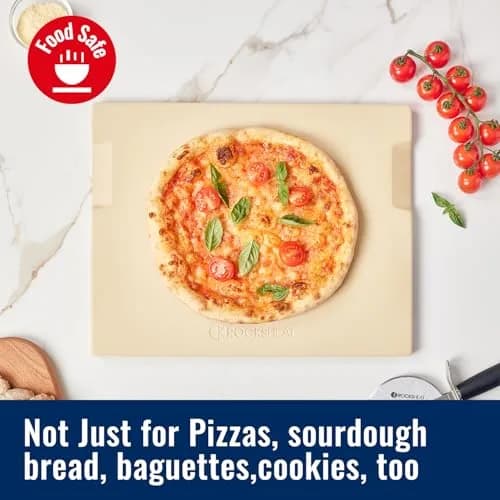 ROCKSHEAT Pizza Stone for Oven & Grill 15x12 Inch | Heavy Duty Cordierite Baking Stone with Handles thumbnail 6
