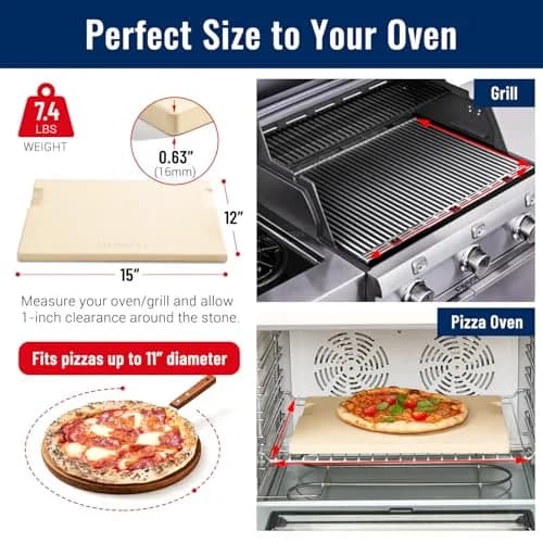 ROCKSHEAT Pizza Stone for Oven & Grill 15x12 Inch | Heavy Duty Cordierite Baking Stone with Handles thumbnail 2
