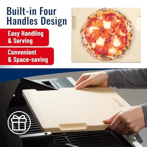 ROCKSHEAT Pizza Stone for Oven & Grill 15x12 Inch | Heavy Duty Cordierite Baking Stone with Handles thumbnail 3