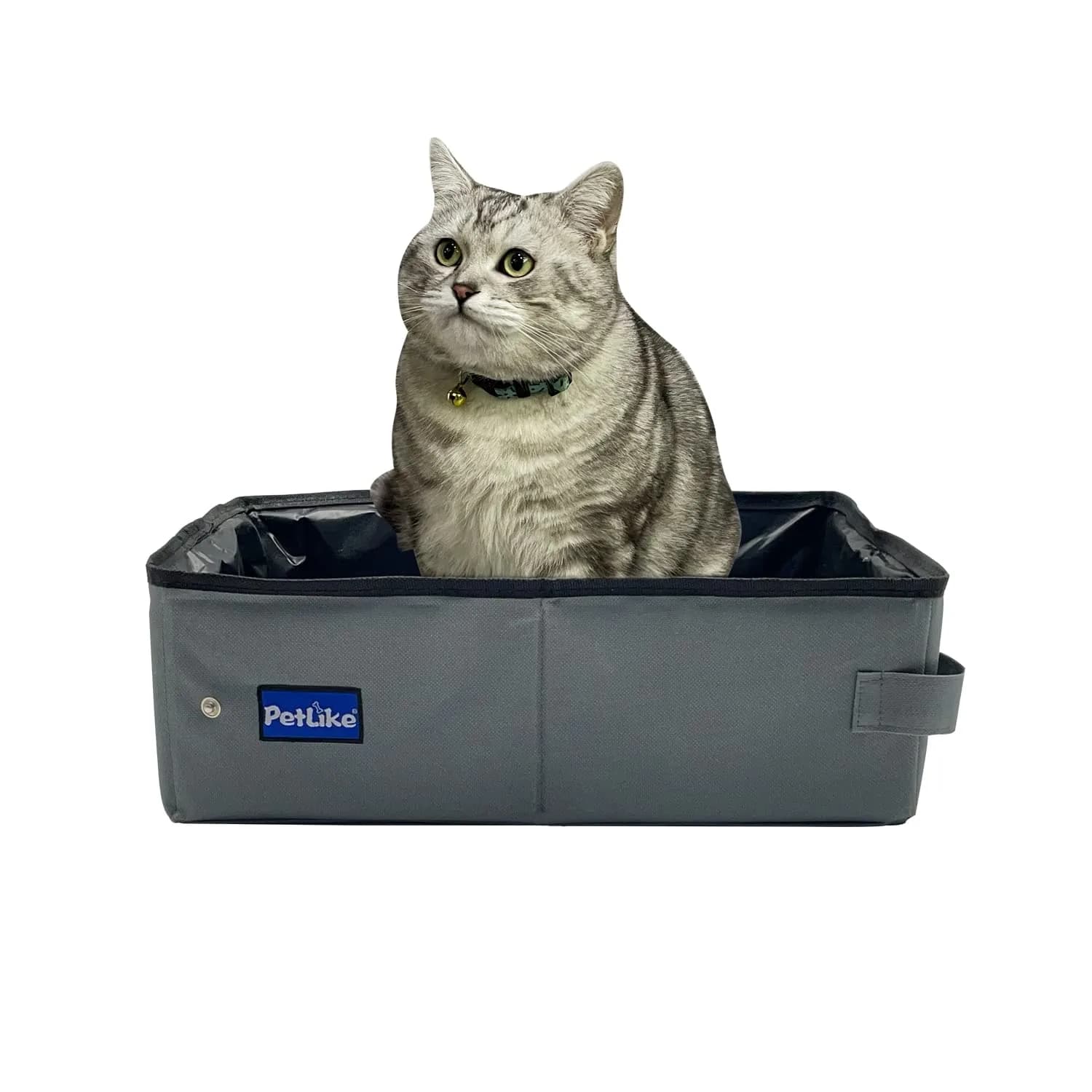 PetLike Travel Cat Litter Box Medium Light Grey | Leak-Proof Portable Collapsible Tray Carrier (40cm x 30cm x 13cm) — Light Grey