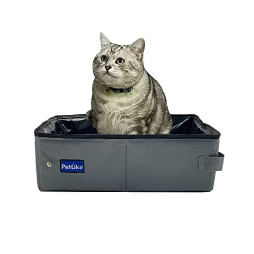 PetLike Travel Cat Litter Box Medium Light Grey | Leak-Proof Portable Collapsible Tray Carrier (40cm x 30cm x 13cm) thumbnail 1