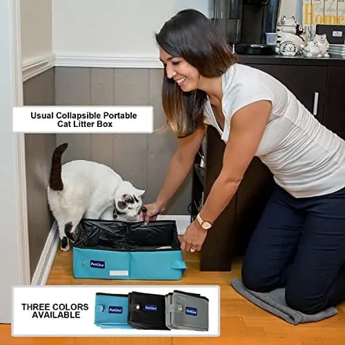 PetLike Travel Cat Litter Box Medium Light Grey | Leak-Proof Portable Collapsible Tray Carrier (40cm x 30cm x 13cm) thumbnail 4