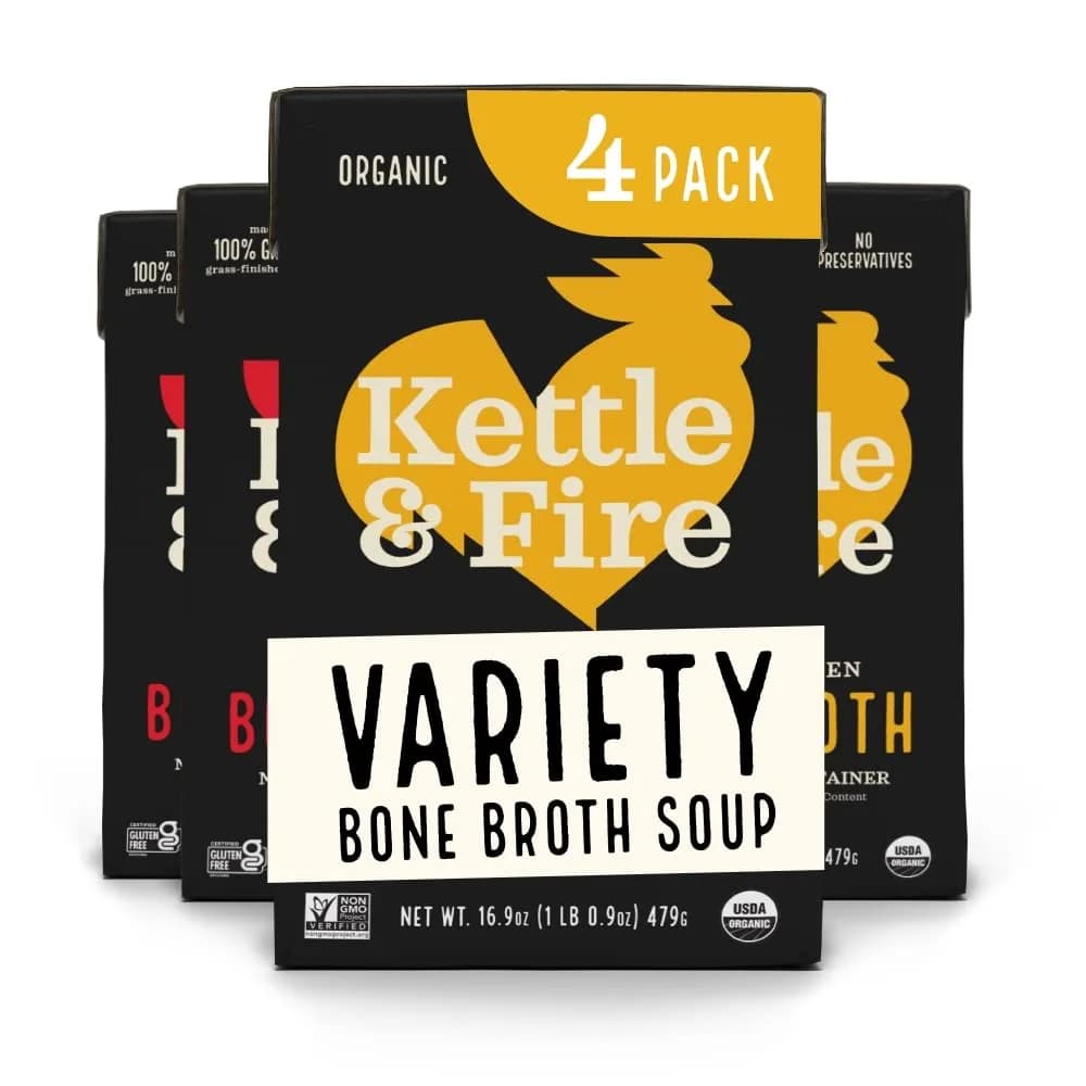 Kettle & Fire Coconut Curry & Lime Chicken Bone Broth 16.9oz (3 Pack) | High in Protein & Collagen, Keto & Paleo Approved — Beef and Chicken / 16.9 Fl Oz