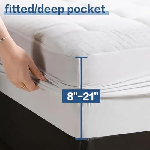 LEISURE TOWN Cotton King Mattress Pad Fitted Quilted Mattress Cover 78x80 inches (198x203 cm) | OEKO-TEX Certified Breathable Comfort thumbnail 4