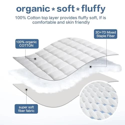 LEISURE TOWN Cotton Queen Mattress Pad Fitted Quilted Mattress Cover 60" x 80" (152cm x 203cm) | Breathable Comfort for All Seasons thumbnail 3