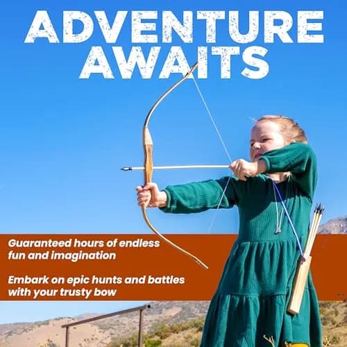 Adventure Awaits! Handmade Wooden Bow and Arrow Set 2-Pack | 81 cm (31 in) Draw Length | 20 Wood Arrows & 2 Quivers thumbnail 3