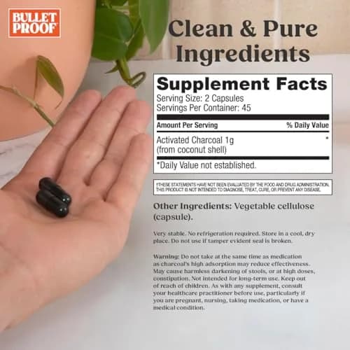 Bulletproof Coconut Charcoal Detox and Gas Relief Capsules, 90 Count | Supports Digestive Health & Toxin Removal thumbnail 2