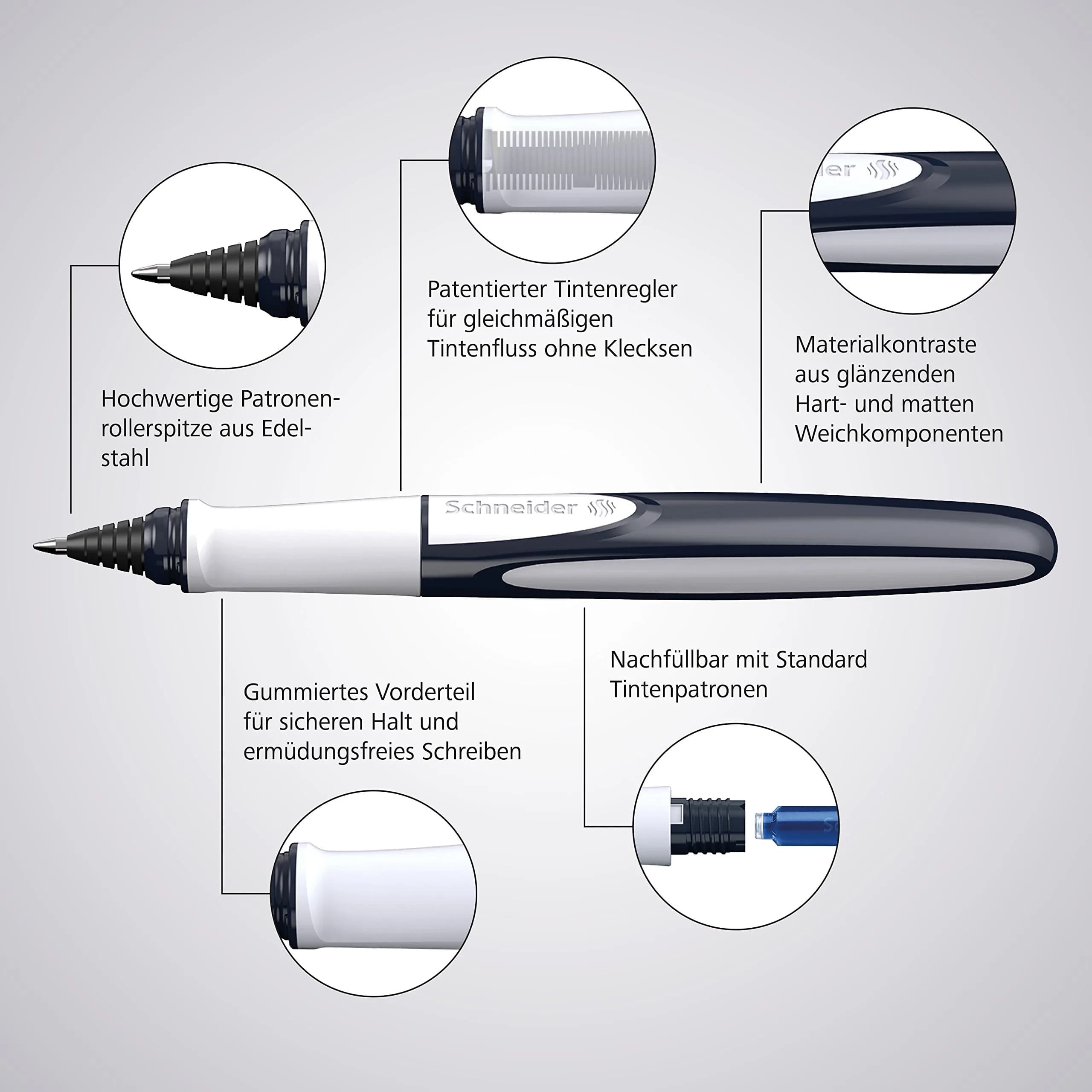 Schneider Ray Cartridge Rollerball Pen M (Medium), Refillable, Dark Blue/Light Gray Barrel, Royal Blue Erasable Ink Cartridge, Pack of 1 Pen | Smooth Ink Flow - view 4