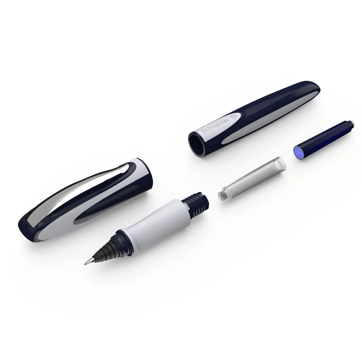 Schneider Ray Cartridge Rollerball Pen M (Medium), Refillable, Dark Blue/Light Gray Barrel, Royal Blue Erasable Ink Cartridge, Pack of 1 Pen | Smooth Ink Flow - view 6