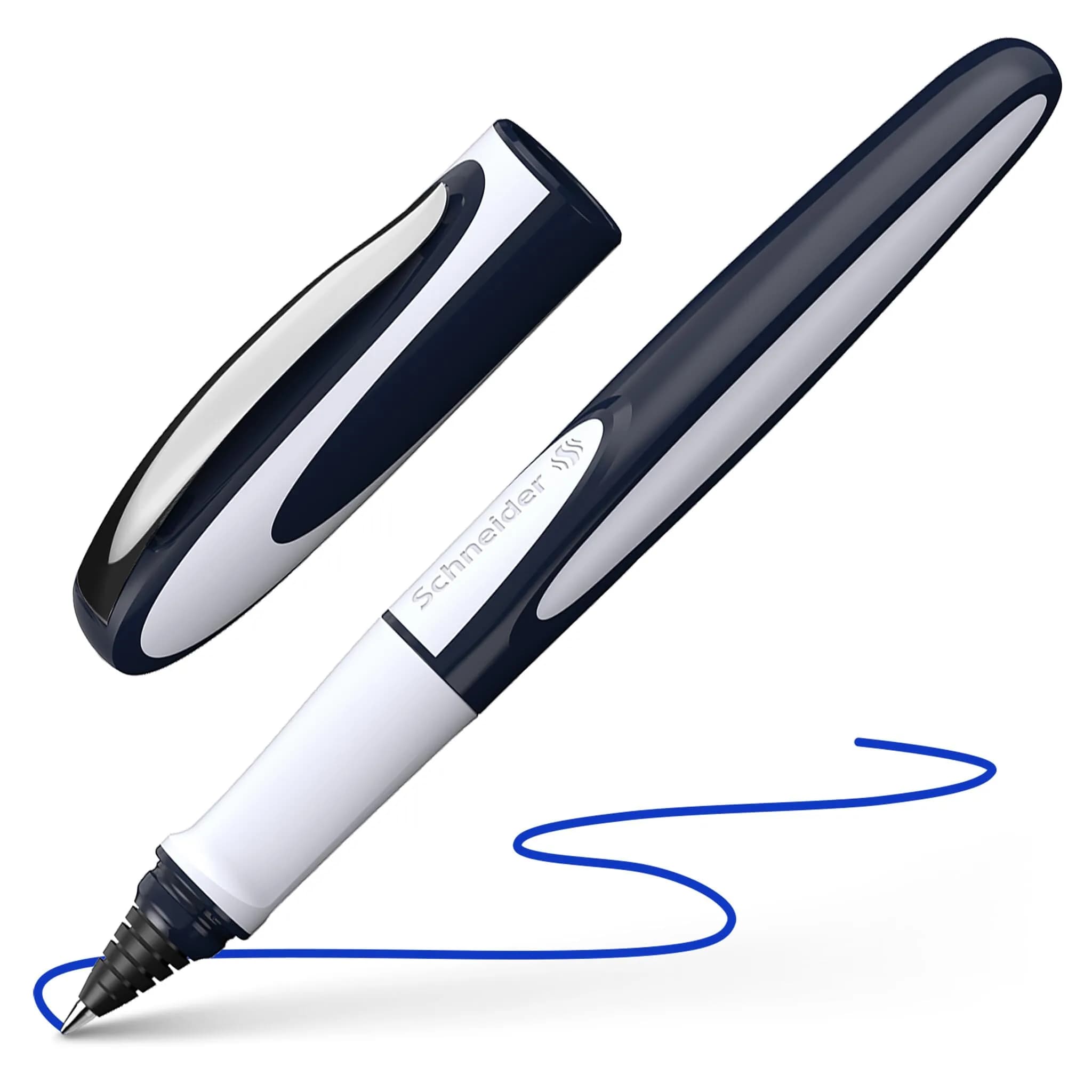 Schneider Ray Cartridge Rollerball Pen M (Medium), Refillable, Dark Blue/Light Gray Barrel, Royal Blue Erasable Ink Cartridge, Pack of 1 Pen | Smooth Ink Flow - main product image