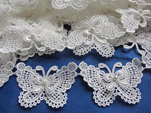 YYCRAFT Butterfly 3" Lace Edge Trim Pearl Wedding Applique for DIY Sewing in White thumbnail 1